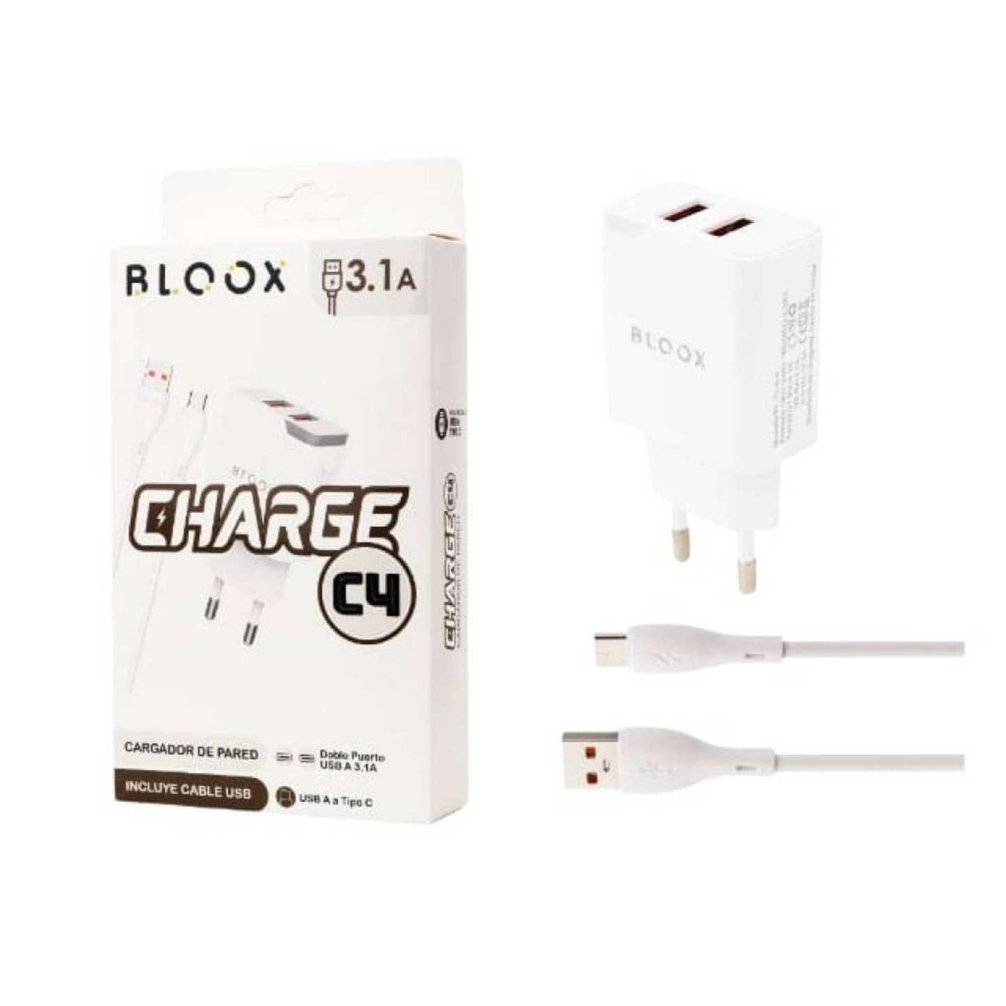 Cargador BLOOX 2 USB 3.1A + Cable Tipo Micro USB por separado