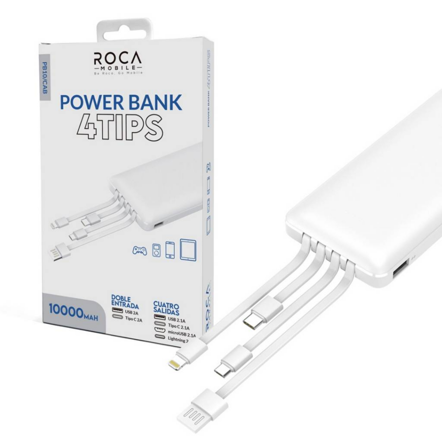 Power Bank ROCA 10.000mAh Cables Incorporados