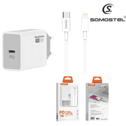 Cargador De Pared Somostel PD 18W y Cable Tipo-C A iPhone