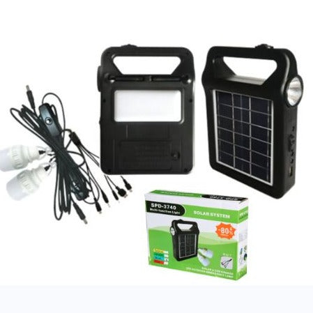 Kit Solar con Power Bank de 3000Mah, Linterna y 2 lámparas